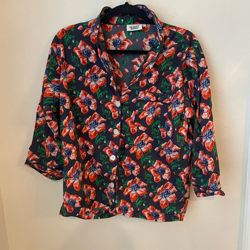 Sleepy Jones Marina Pajama Set Garden Floral Navy Cotton Size M - Picture 3 of 9